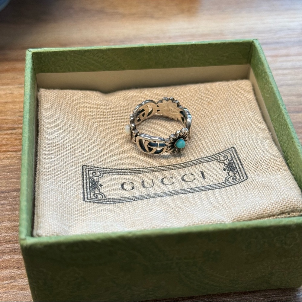 Gucci Silver Ring with Turquoise Accent